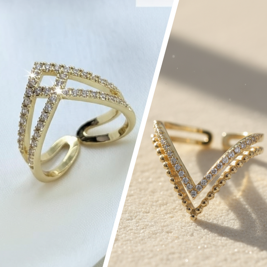 V-Shaped Crystal Ring Set - 2
