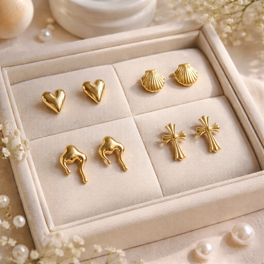 Golden Muse Stud Earring Set - 4