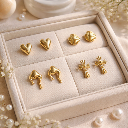 Golden Muse Stud Earring Set - 4