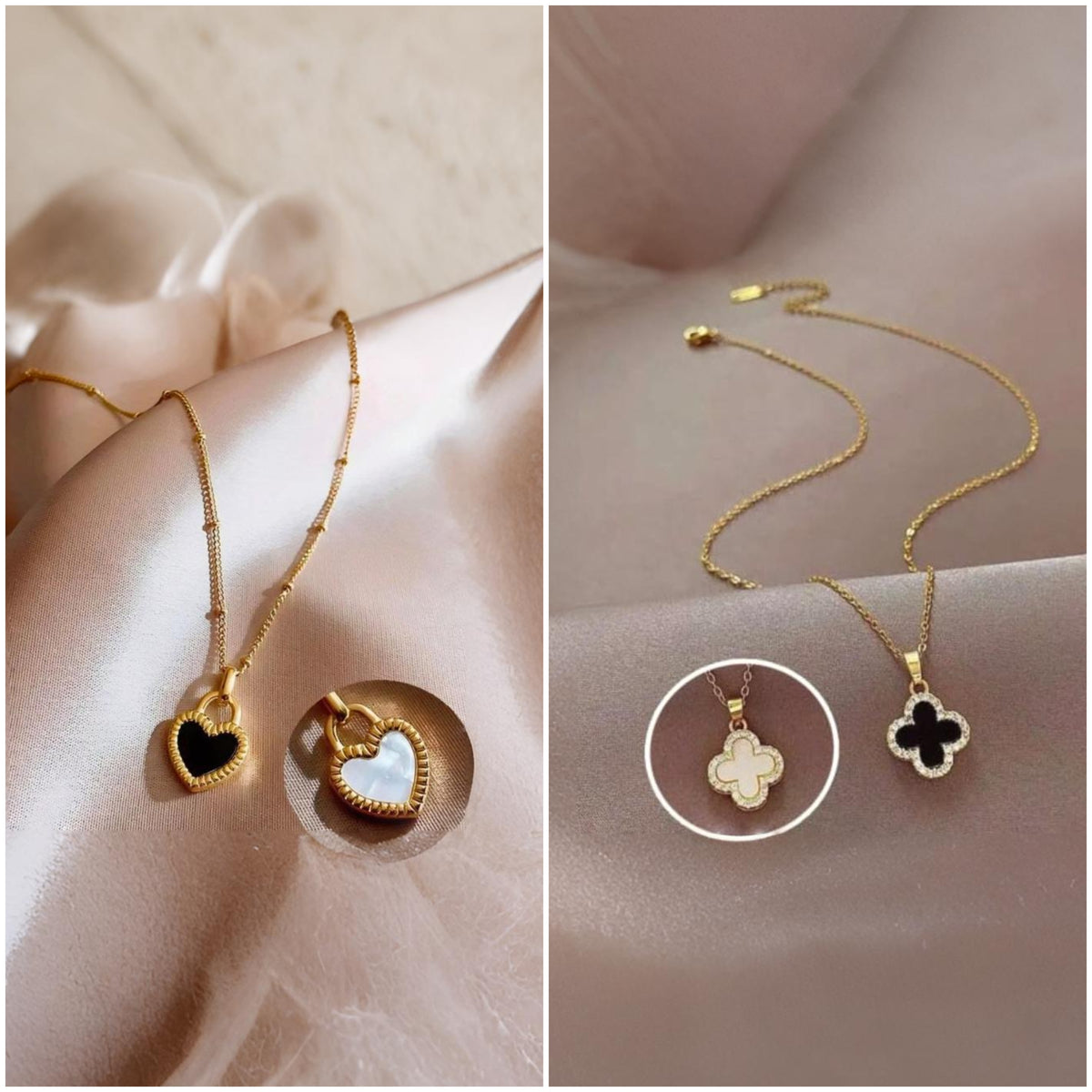 Heart & Clover Reversible Necklace Set - 2